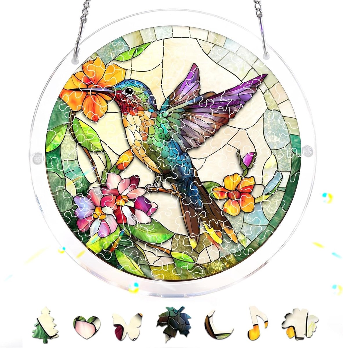 83-Delige Acryl Puzzel-Zonnvanger –Kolibrie Raamhanger in Glas-in-Loodstijl, Creatief Moederdagcadeau, Zonnvanger-Decoratie Voor Tuin & Huis, Verjaardagscadeau, 18x18 cm A26