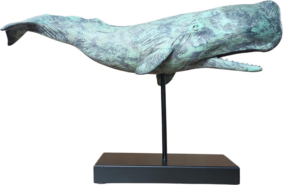 SnelShoppen - Decoratieve Walvis Standbeeld Beeld Kunstwerk Polyresin Houtlook - Moderne Maritieme Decoratie voor Woonkamer, Slaapkamer of Badkamer -