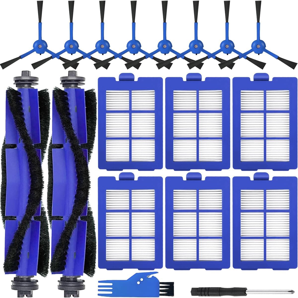 Kit Replacement for Eufy RoboVac X8/X8 Hybrid Robot Vacuum Cleaner Parts, 2 x Main Roller Brushes, 8 x Side Brushes, 6 x HEPA Filters, 1 x Cleaning Brush, 1 x Screwdriver (16 Pcs)