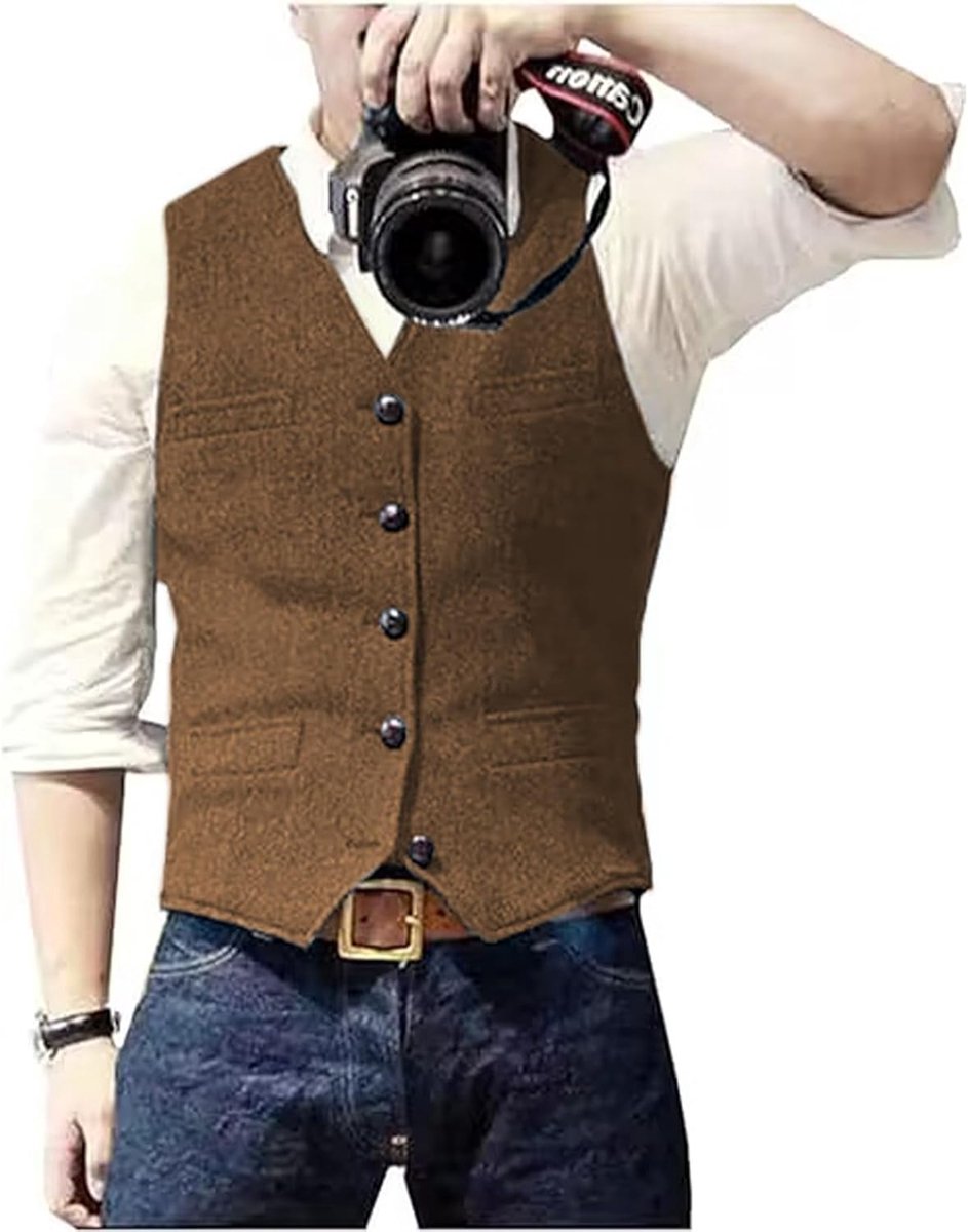 Casual wollen vest met visgraatpatroon voor onder pak, v-hals, tweedvest voor bruiloft, bruidsjonker