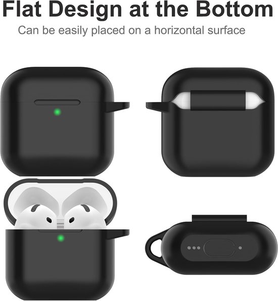 hoes voor AirPods 4 2024, beschermende siliconen Case voor AirPods 4e 2024 Skin Front LED zichtbare siliconen cover met karabijnhaak, Zwart — afbeelding 4