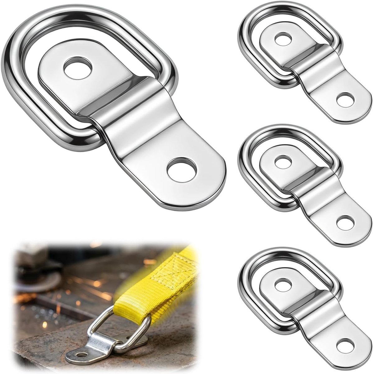 4 Stuks D-Ring Ankers voor Zware Bevestiging, Roestvrij Stalen Sjorogen voor Aanhangers en Transport