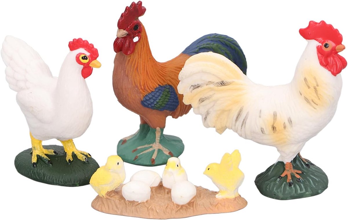 4 Stuks Boerderij Schattige Dierenbeeldjes, Gesimuleerde Boerderij Kip Beeldjes Set Haan Kip Kuikens Decoratie Boerderijdieren Kip Model Tuin Patio Tuin Ornamenten voor Paasfeest