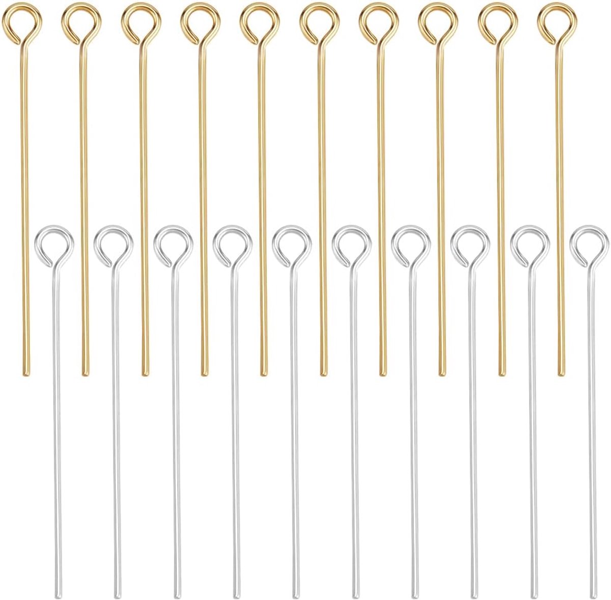 1 Doos 300Pcs Oogspelden 18K Goud 925 Sterling Verzilverd Open Platte