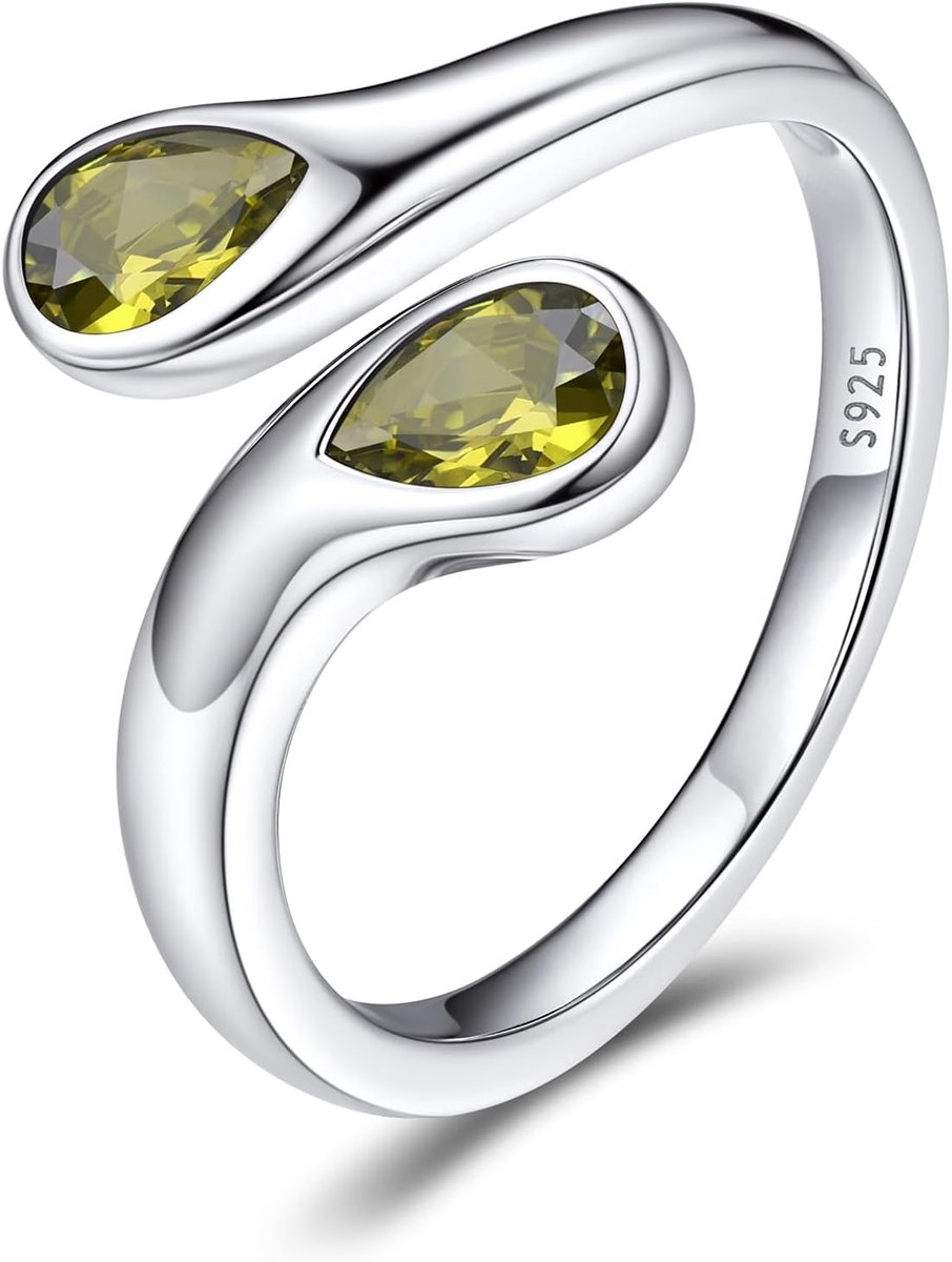 Zilveren ring voor dames, 925 zilver, open, verstelbare ring met geboortesteen, druppelgrootte instelbaar van 50-60