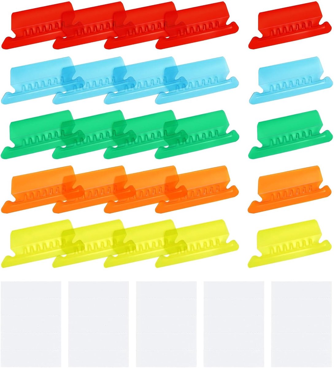 SnelShoppen - 150 Stuks Hangmappen Labels 8x3 cm met Papier Inzetstukken, Duurzaam PVC, Multi-Kleur, Perfect voor Organisatie en Archiveren