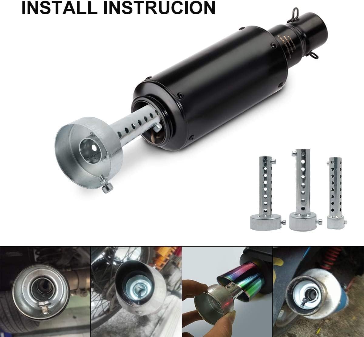 motorfiets uitlaatdemper, universeel verstelbare verwijderbare motorblik uitlaatdemper baffle demper voor 35/48/60mm uitlaatpijp, zwart/zilver