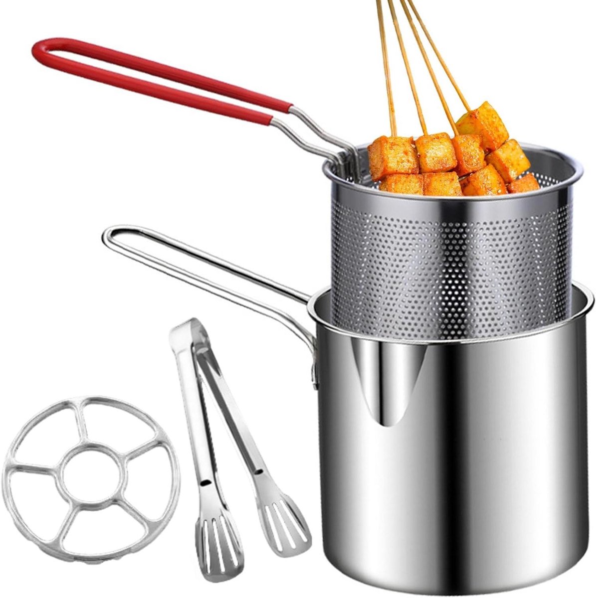 Friteuse Roestvrij Staal - Frituurpan Diepe Pan - Snel Eten Bereiden - Hittebestendige Constructie - Compact Ontwerp - Zilver