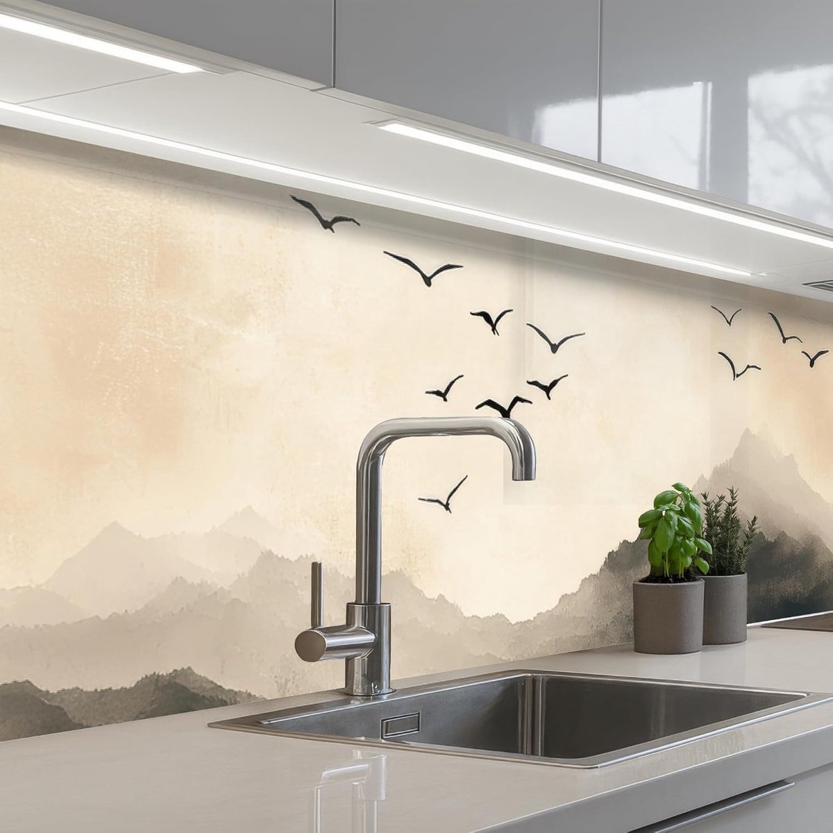 keukenachterwand 60x250 cm zelfklevend keuken decoratie accessories home kitchen spatscherm Landschap - Japandi - vogel