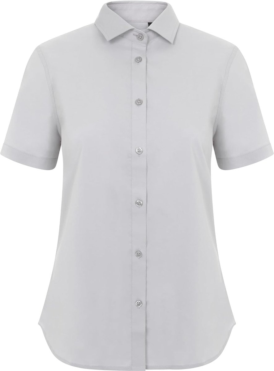 405018S stretch shirt met korte mouwen voor dames, ijsgrijs, maat M, Grijs (ijs), M