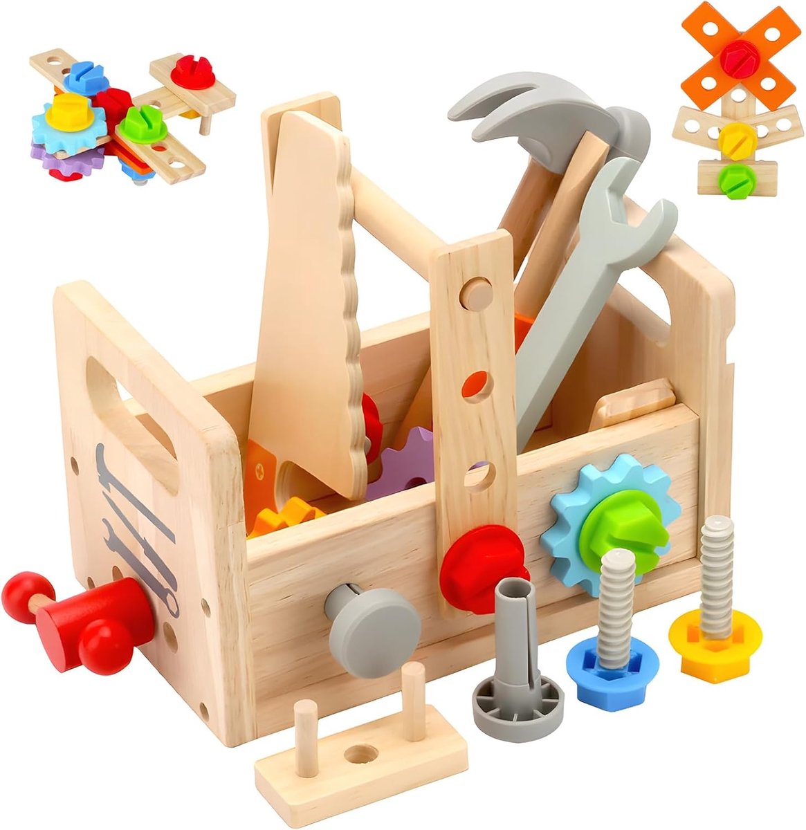 Gereedschapskoffer voor Kinderen, Kindergereedschap, Houten Speelgoed Leerspellen, Gereedschapskoffer voor Kinderen, Gereedschappen vanaf 3 Jaar, Speelgoed Gereedschap, Gereedschapsspeelgoed
