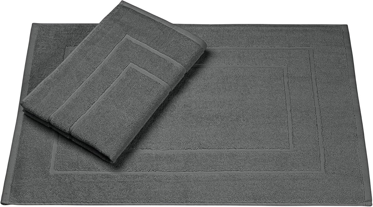 SnelShoppen - Badmat set van 2 | 50 x 70 cm | 100% katoen | Douchemats | Kleur: antraciet | Zacht en absorberend | Badkameraccessoires