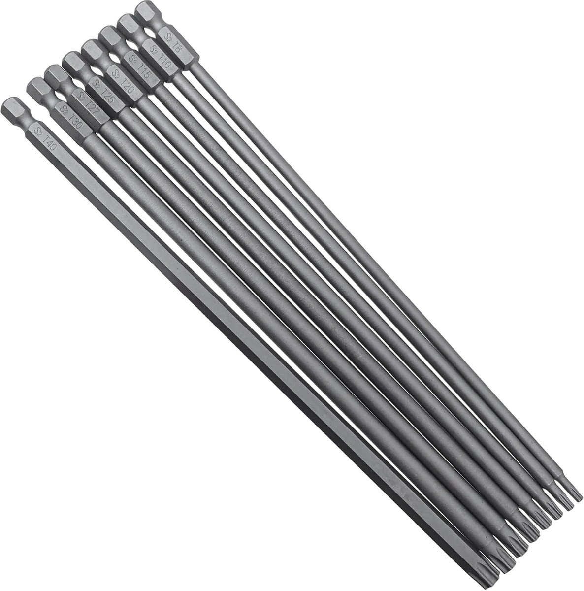 8 stuks, 200 mm, 1/4 inch, sterkop, zeskantschacht, elektrische schroevendraaierset, S2-staal, magnetische bitset T8/T10/T15/T20/T25/T27/T30/T40 voor