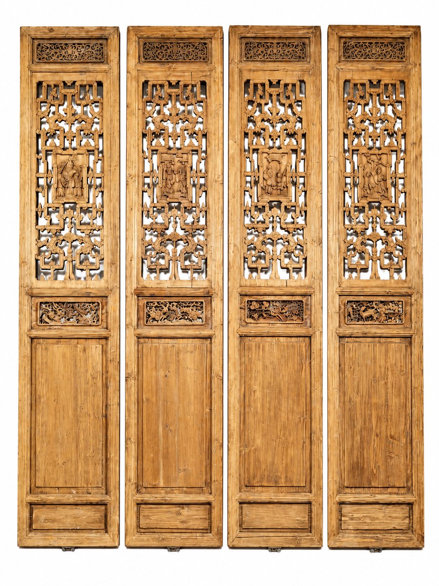 Fine Asianliving Antiek Chinese Room Dividers Wooden Panel Screens Handcarved Set/4 Each W52xD6xH260cm Chinese Meubels Oosterse Kast