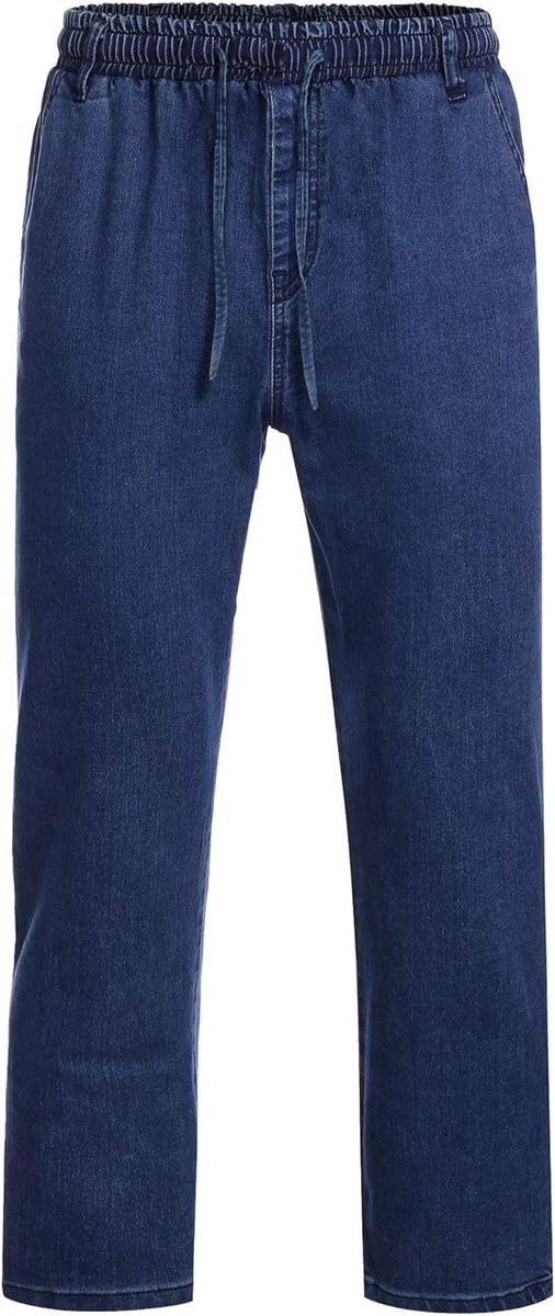 Jeans, rechte jeansbroek, stretch, slipbroek, slipjeans, stijlvolle broek, elastische tailleband met trekkoord, cargozakken voor mannen