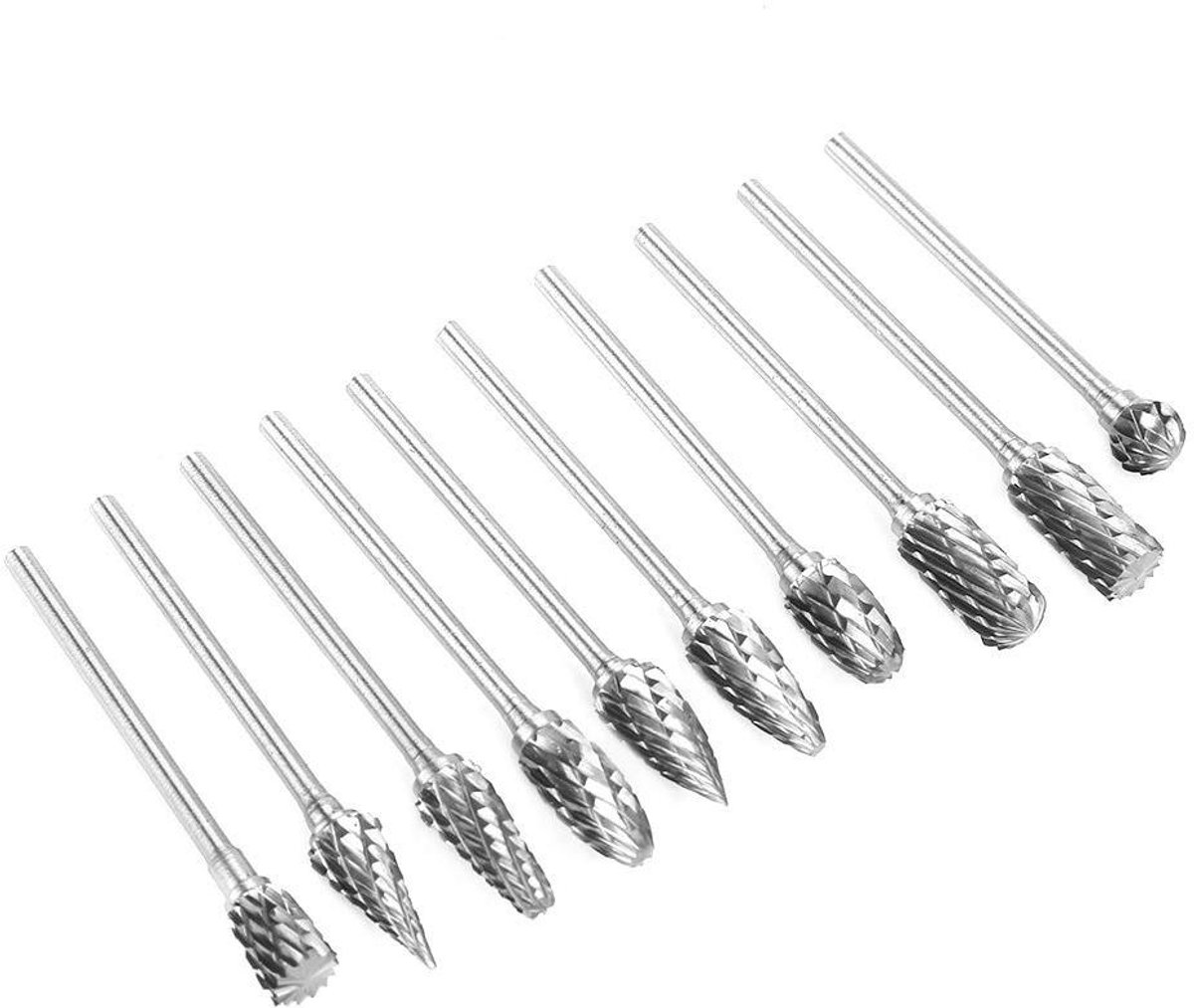 Roterende Vijlenset - Metaalvijlen Frezen - Metaal Bewerken - Wolfraamcarbide Staal - 10 Stuks 3mm - Zilverkleurig