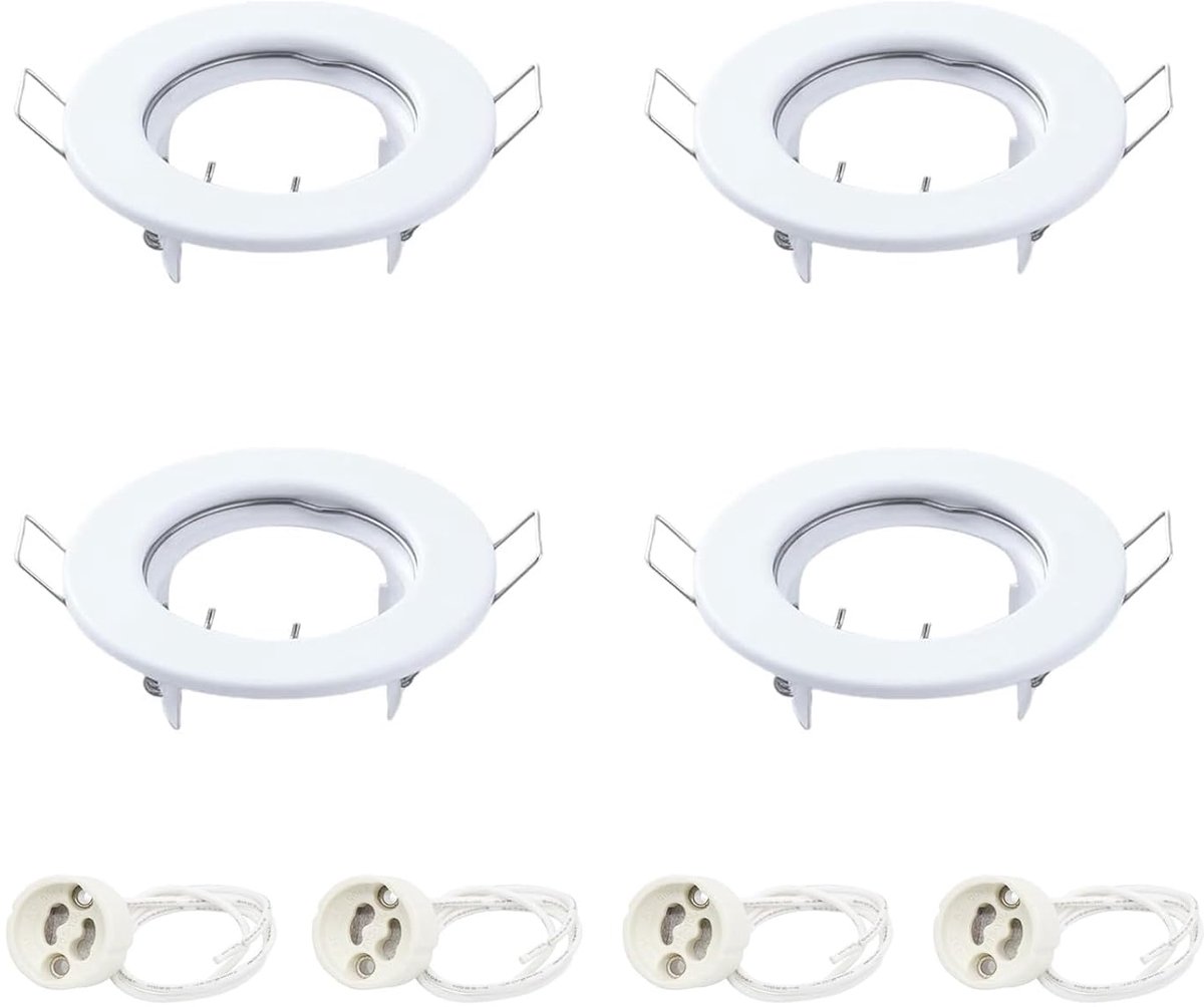 4 stuks inbouwspot inbouwlamp, rond inbouwframe niet zwaaibaar wit inbouwspots frame voor halogeen gu10 lamp led module MR16, incl. GU10 fitting (4 stuks)