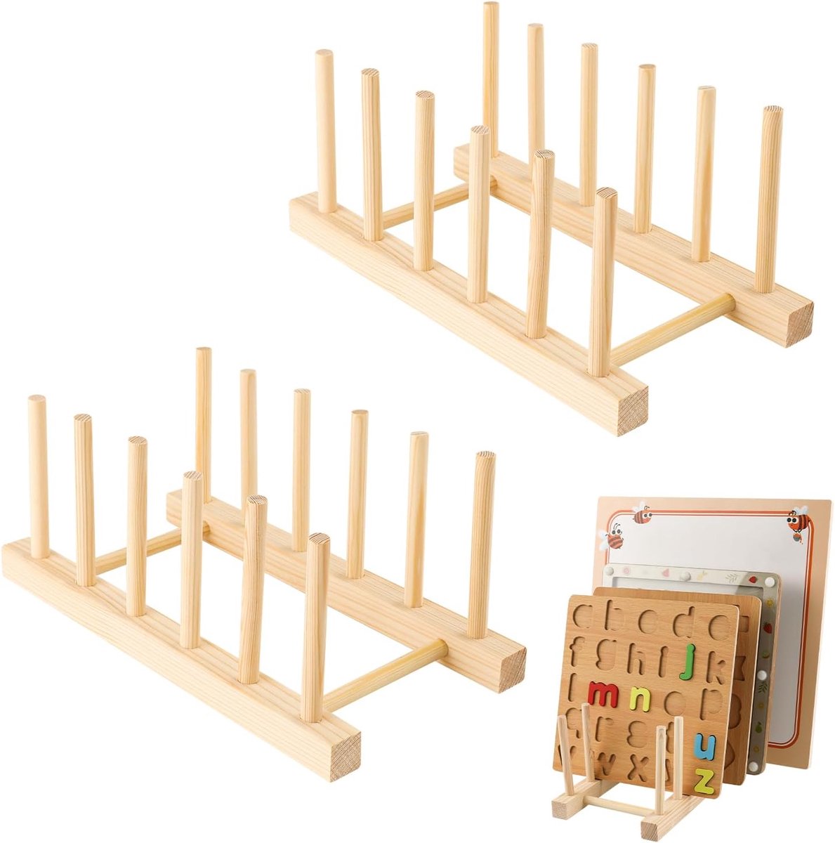 SnelShoppen - 2 Stuks Houten Puzzel Display Stand, Opbergrek voor Puzzels, Organizer voor Kinderen en Volwassenen, Houten Puzzle Houder voor Thuis, 24