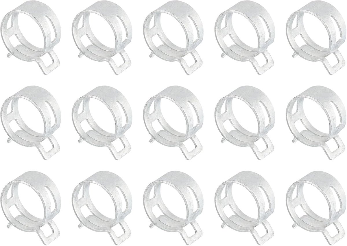 15 stuks veerband-type-actie brandstof/siliconen vacuüm-slangslangklem, 20 mm lagedruk-luchtveerslangclip-klem voor auto-oliebuis, waterbuis, zilver