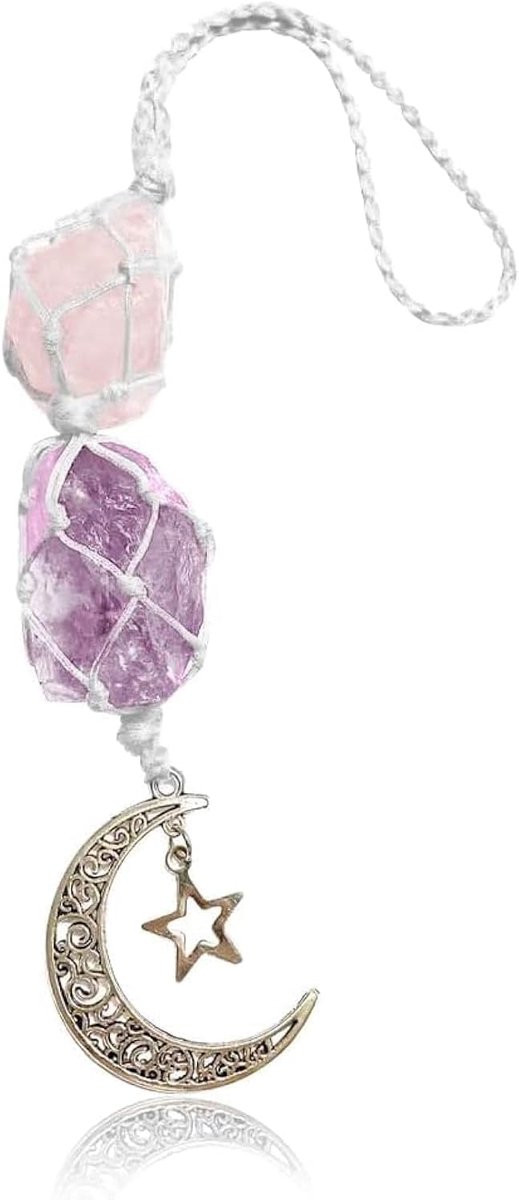 Hangende auto-hanger, auto-interieur accessoires Crystal Charms, Healing Crystal voor auto-ophanging, auto-hanger autospiegel hangerdecoratie (Roze/Violet)