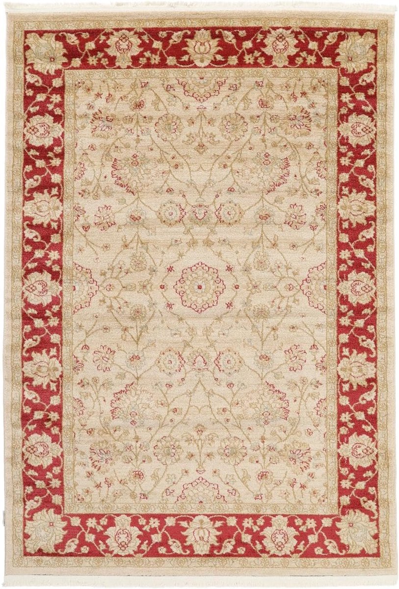 SnelShoppen - Hoogpolig Oriëntaals Ziegler Tapijt 200 x 300 cm, Beige Rood, Machinegeweven Polypropyleen, Voor Woonkamer, Slaapkamer, Keuken, Hal