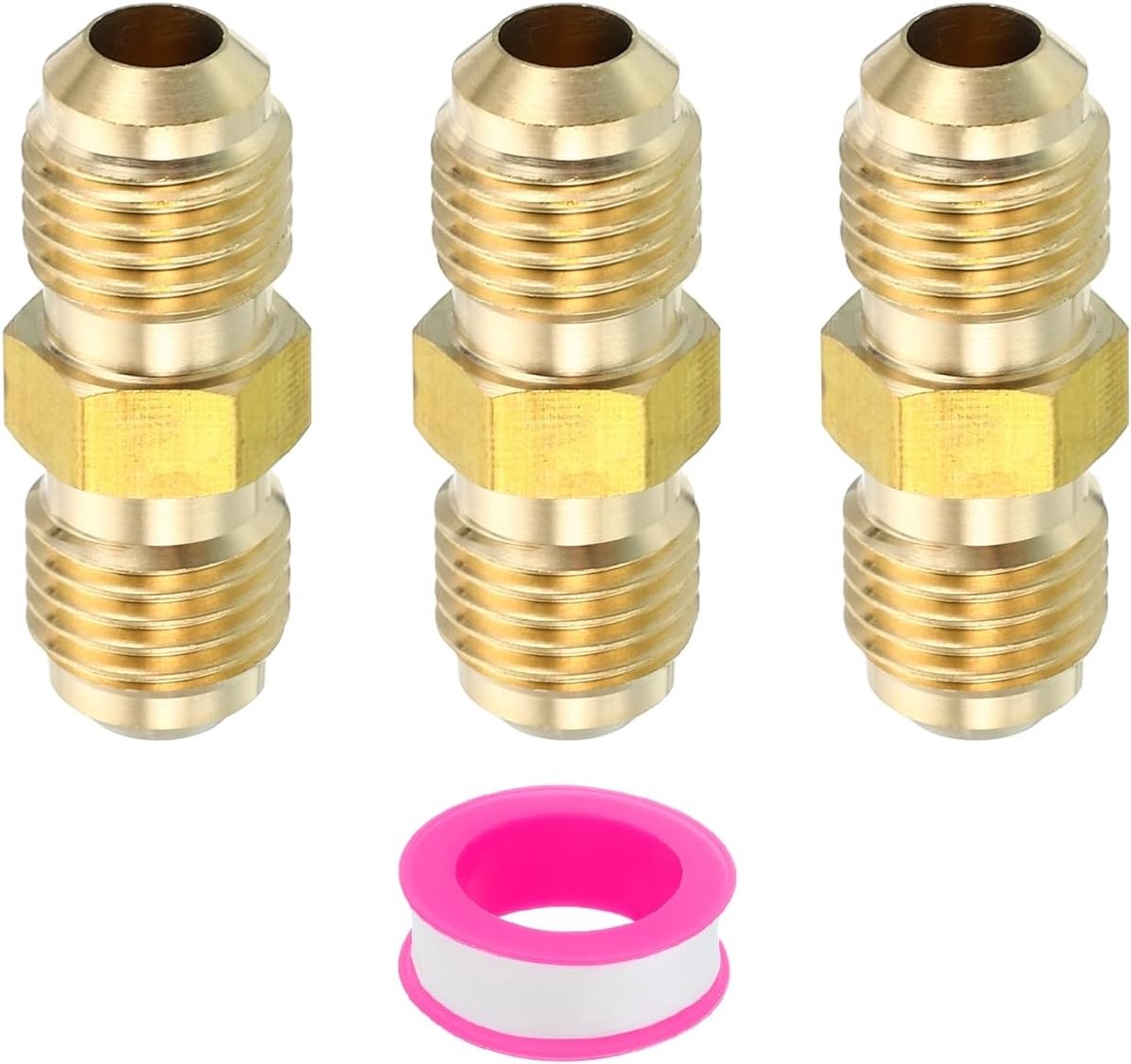 1/4 Inch Mannelijke Flare x 1/4 Inch Mannelijke Flare Connector, 3 Stks SAE 45 Graden Flare Messing Adapter Unie Buis Koppeling Flare Pijp Fitting voor Air Gas Lijn Koeling HVAC