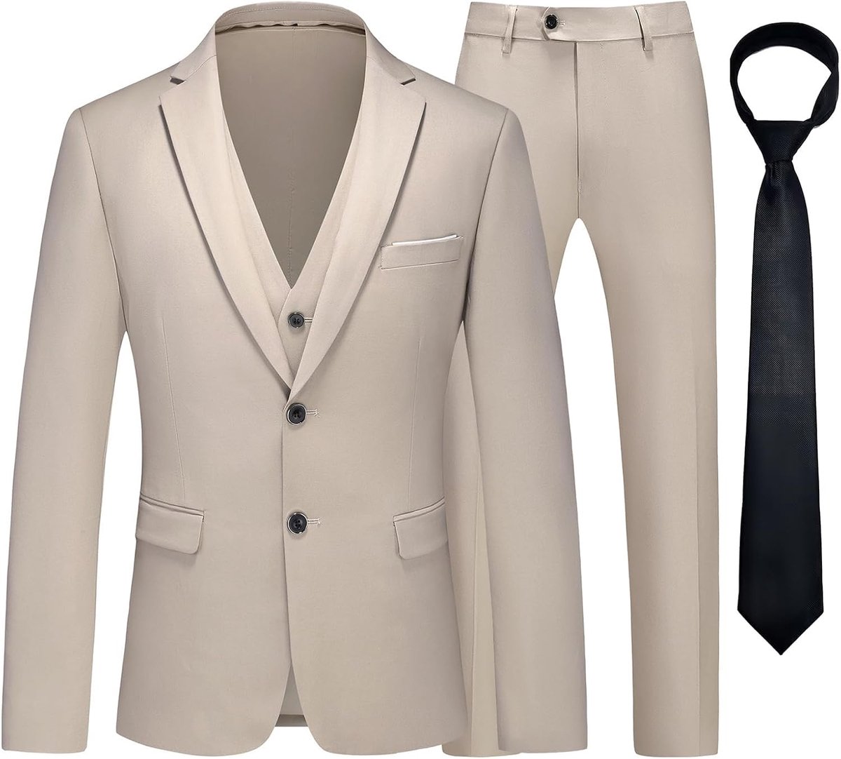 3 stuks, twee knopen, business, bruiloft, smoking, herenpak, jas, vest, broek, set met stropdas
