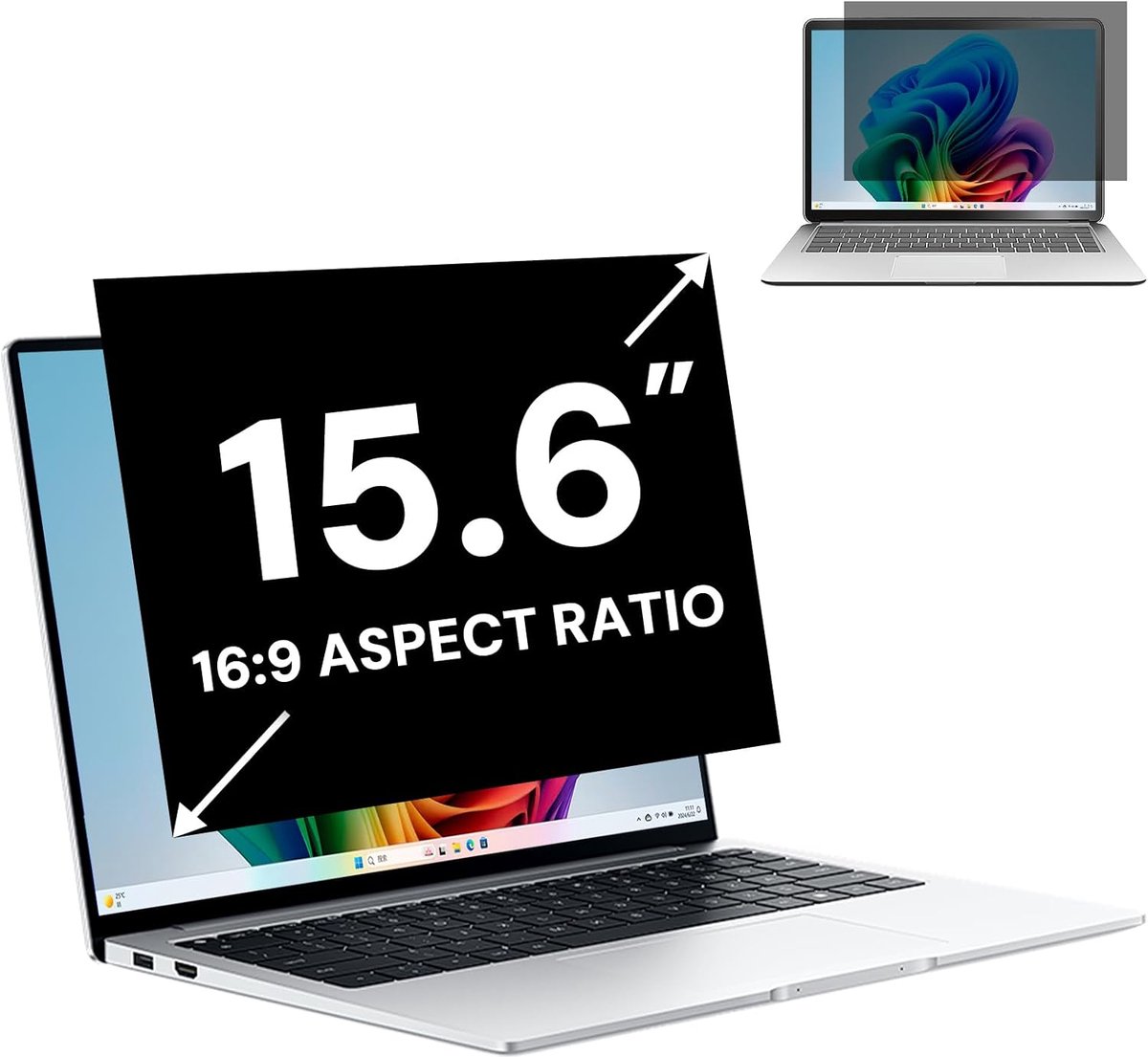 15,6 Inch 16:9 Laptop Privacyfilter, Computermonitor Privacyscherm en Anti-Verblinding Beschermfolie, Afneembare 15,6 Inch Inkijkbescherming en Krasbestendige Beschermfolie