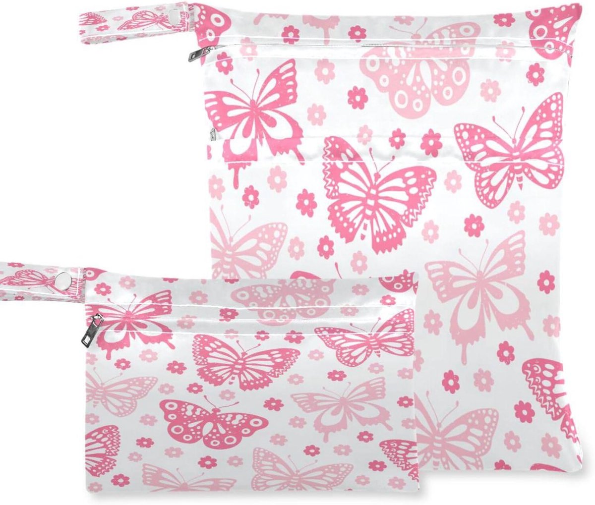 Natte Droge Zakken - Reis Organizer - Baby Uitjes - Dubbele Ritssluiting - 2 Stuks - Roze Vlinder