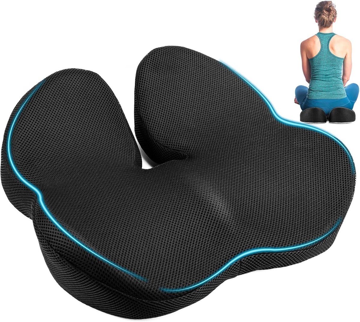 Ergonomisch Orthopedisch Zitkussen voor Langdurig Zitcomfort op Bureaustoel, Gamingstoel en Rolstoel - Zwart