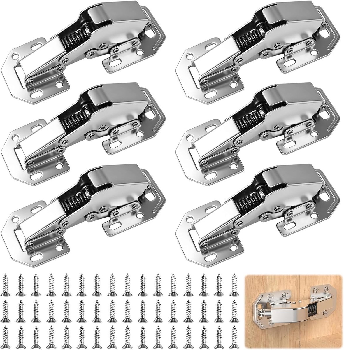Kastscharnieren met hydraulische demping, 90° softclose scharnieren voor kastdeuren, 6 stuks met 48 schroeven, 112 x 43 mm, ideaal voor meubels en kasten
