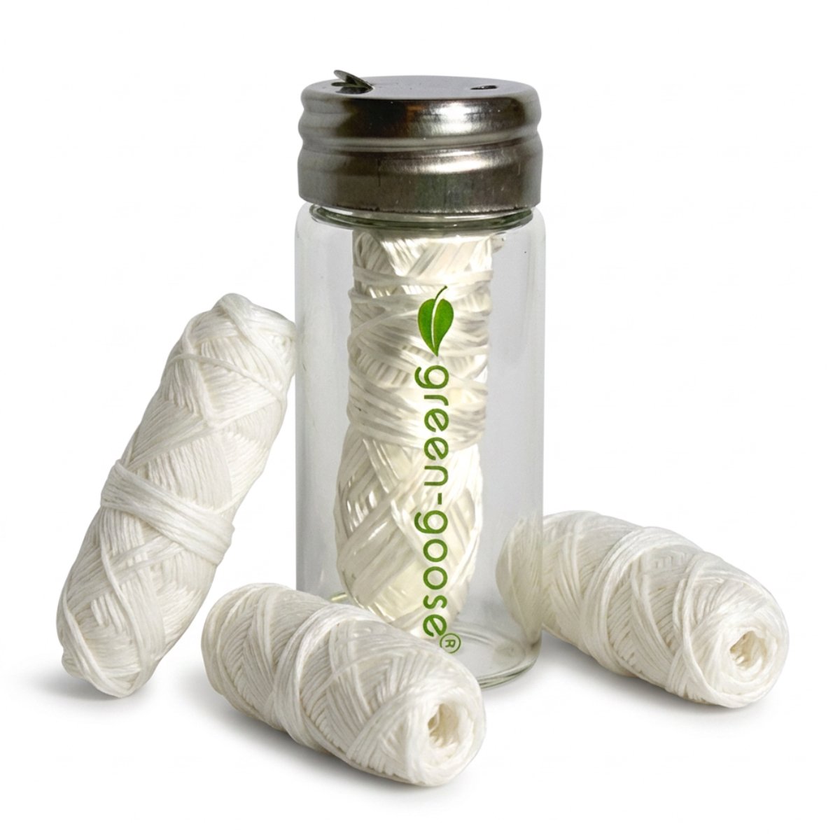 green-goose Zijde Flosdraad - 4 x 30 meter - 100% Biologisch Afbreekbaar - in Glazen Potje en Kraft Doosje - Biologisch Afbreekbaar Flosdraad