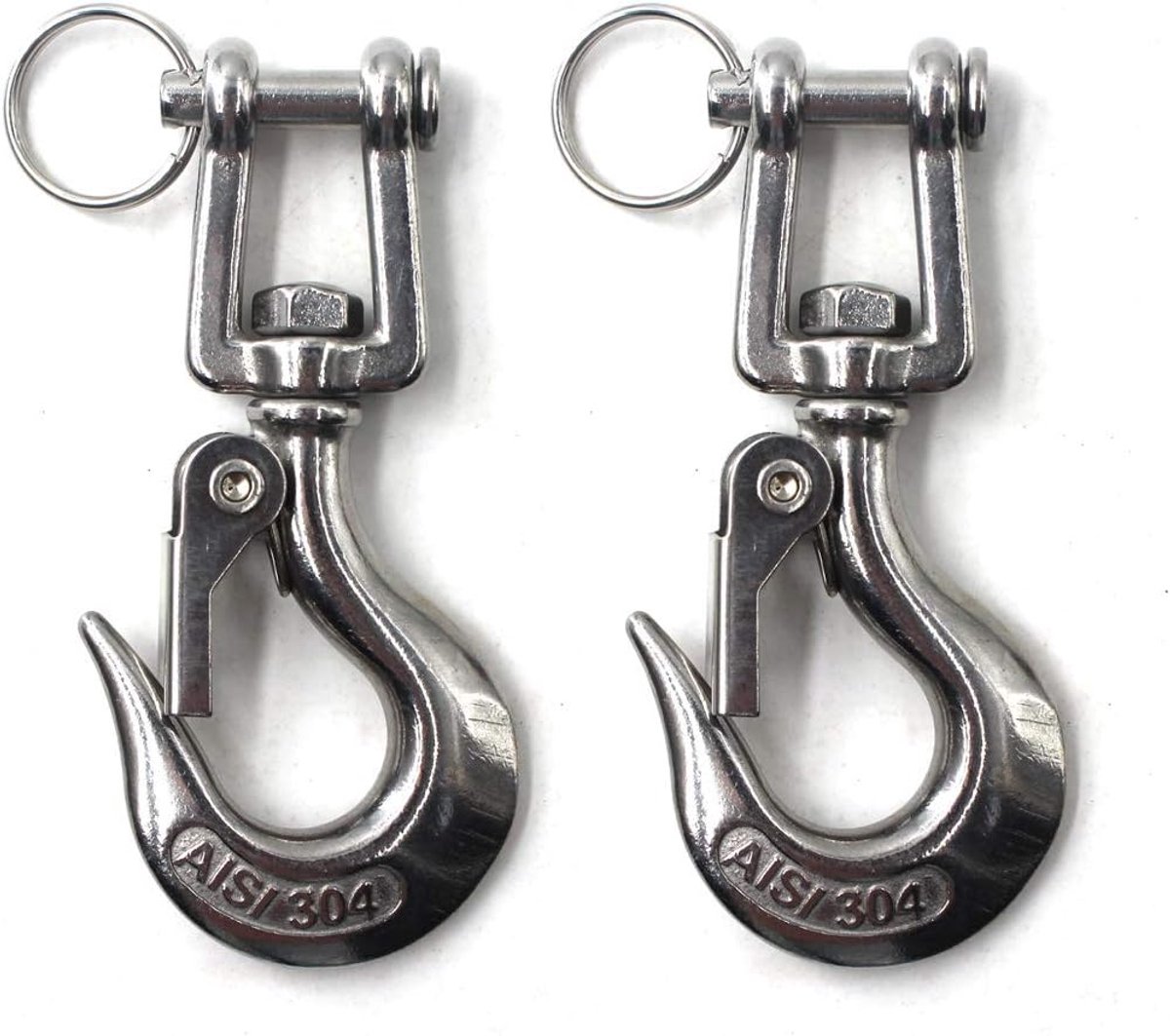 304 Stainless Steel Lifting Hook with Latch Heavy Duty Lifting Safety Hook Swivel HookWLL 350KG (Pack of 2) - ShopVlot