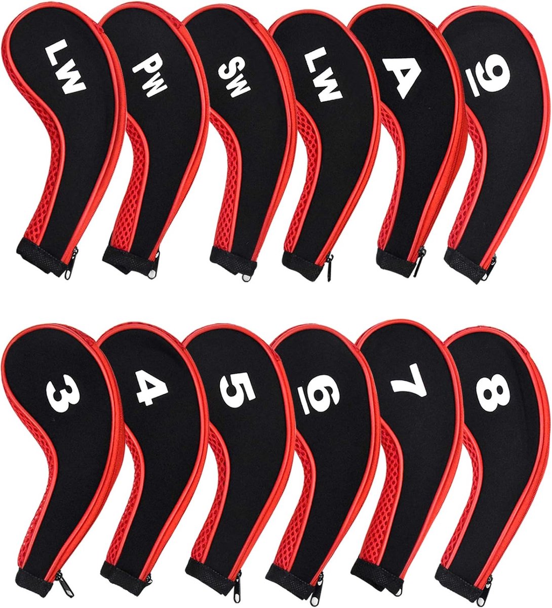 12 Pcs Racket Head Covers for Iron Racket Caps Golf Long Neck Number Print Zipper Closure Headcover Golf Clubs - ShopVlot