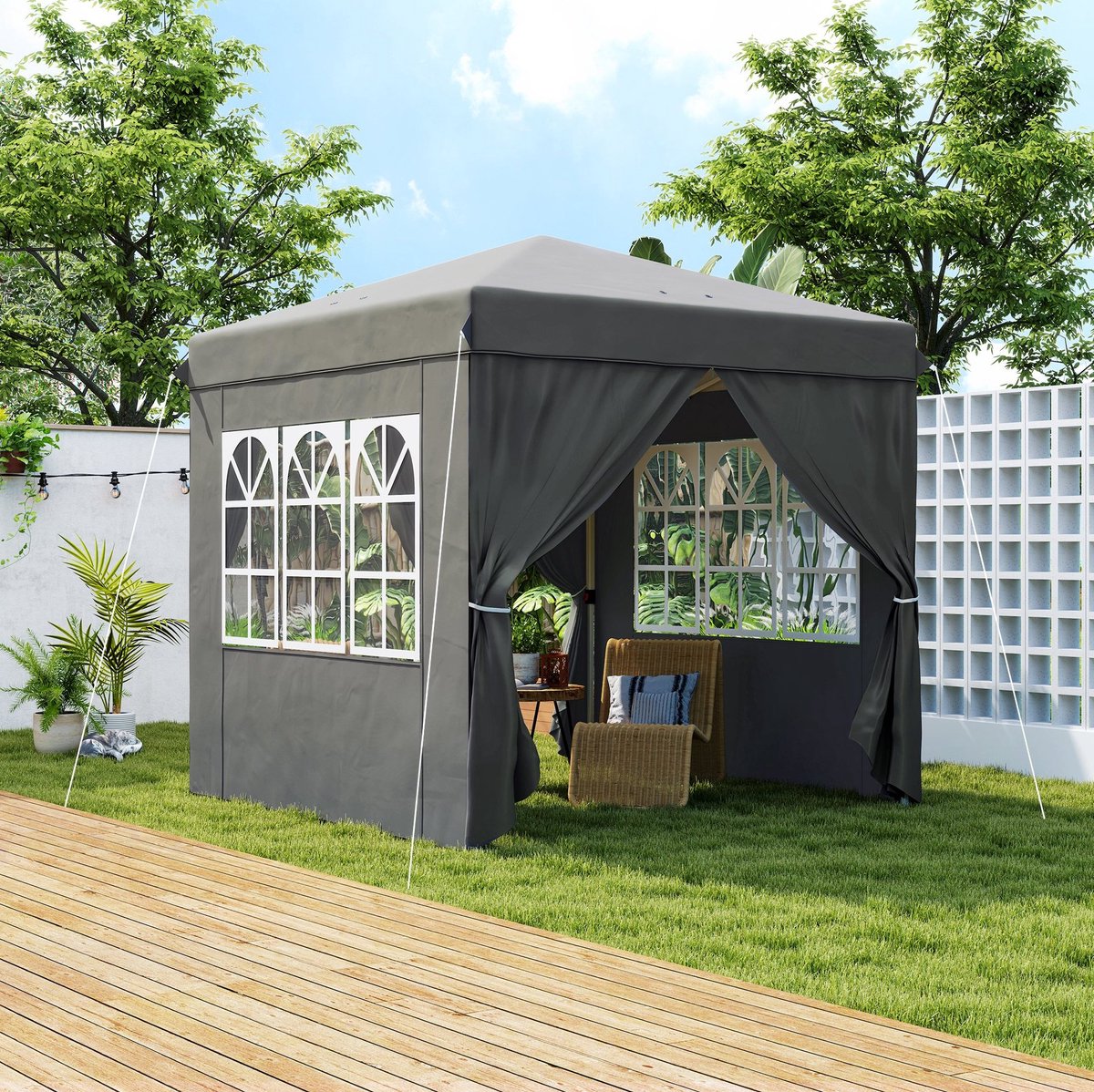 MODENUIT Partytent – Easy-up 2,5 x 2,5 m – Polyester en Oxford Stof – Donkergrijs – 4 Zijwanden