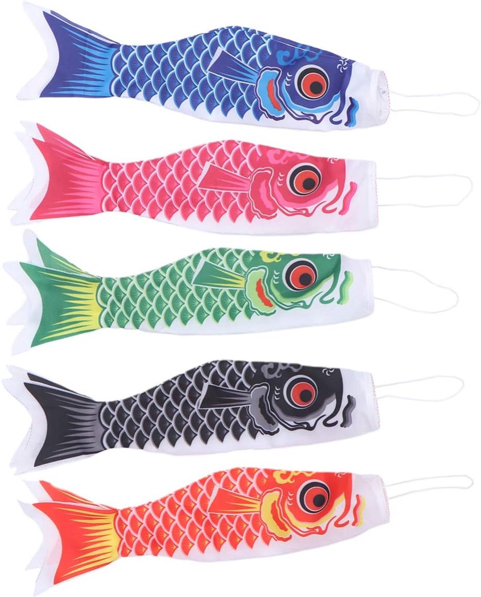 DOITOOL 5pcs Japanese Carp Wind Sock Streamer Fish Flag Kite Koinobori Hanging Decor for Japanese Sushi Bar Izakaya - ShopVlot
