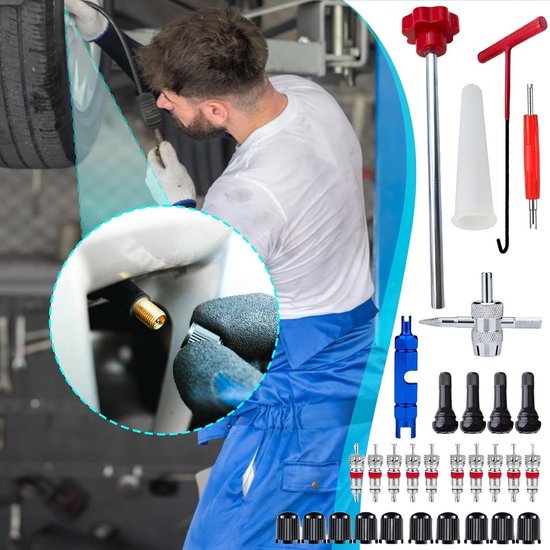 Bandenreparatie Set - Ventiel Gereedschap Auto - Banden Onderhoud - 30-Delige Kit - Niet Gespecificeerd - Rood — afbeelding 2