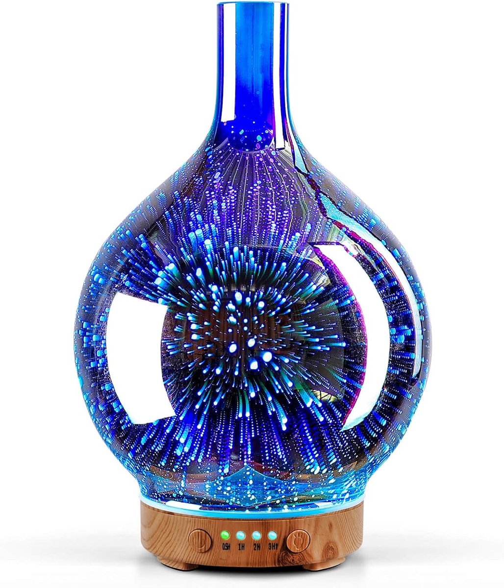 SnelShoppen - Porselein Aroma Diffuser Luchtbevochtiger 150 ml Handgeblazen 3D Ultrasonisch Stil 7 Kleuren LED Luchtbevochtiger BPA Vrij voor Thuis Yo
