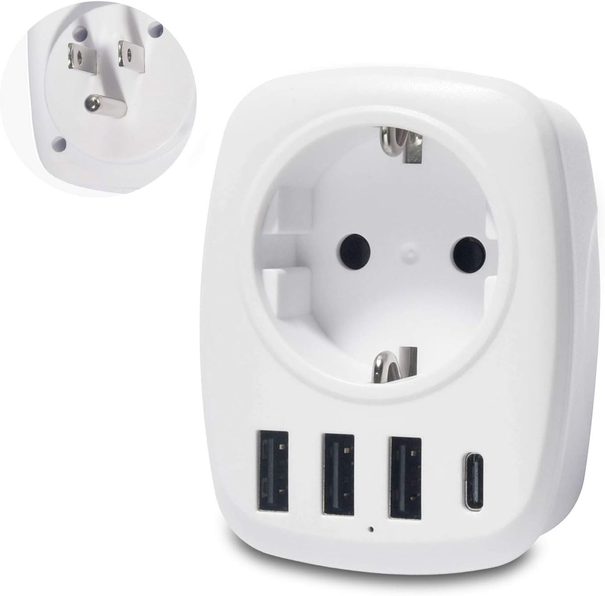 Stopcontact Adapter USA – Reisstekker Europa naar Amerika – 3 USB-A + USB-C – Geschikt voor Verenigde Staten, Canada & Mexico