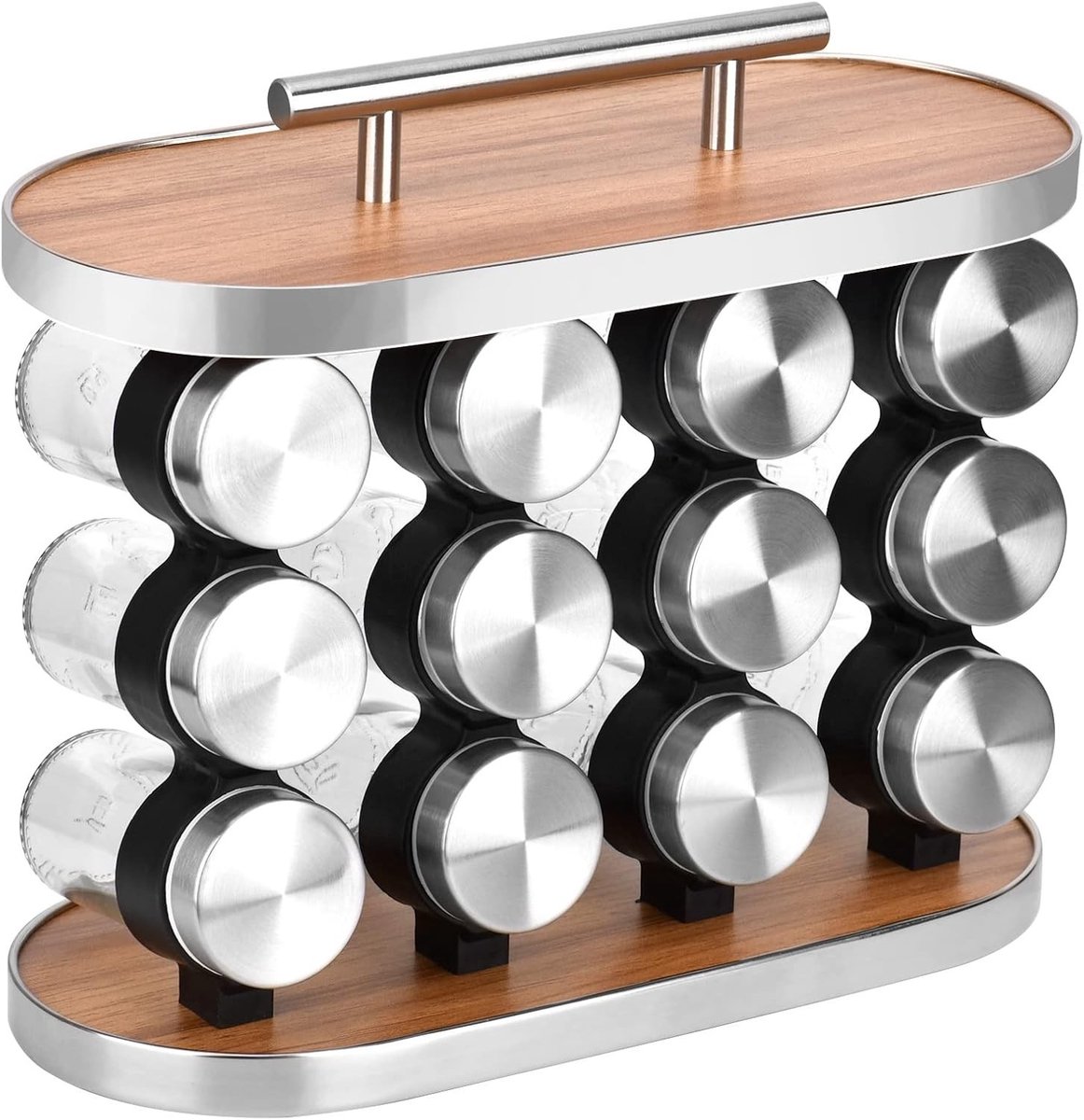 Universele Keuken Organizer voor Specerijen, Kruidenset met 12 Potjes, Decoratieve Kruidenstand, 28 x 23.5 cm, Ruimtebesparend en Stijlvol