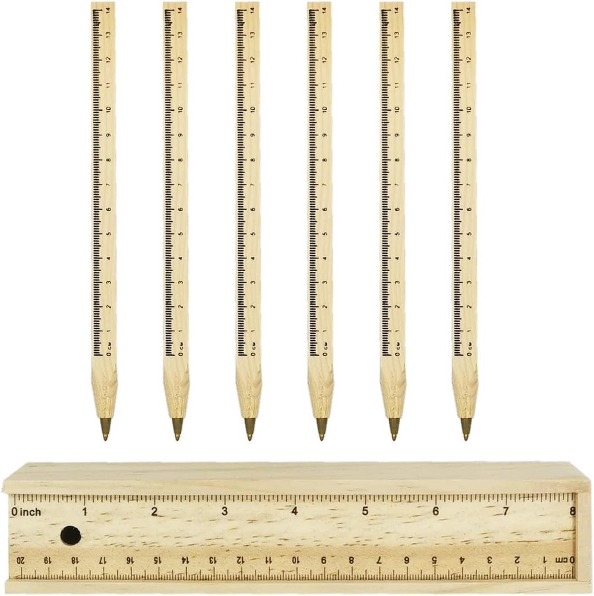 Dailygoods - 6 Stuks Balpen, Wordt Geleverd met Een Houten Etui, Houten Balpen Schrijfinstrument, Houten Balpen Duurzaam, voor Het Dagelijkse Kantoorleven School Thuis Cadeau
