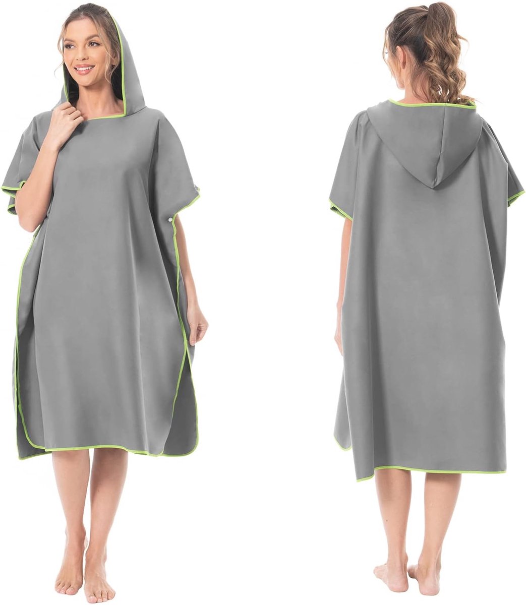 Surfponcho Volwassenen met Capuchon – Microvezel Aankleedjas – Sneldrogende Handdoek Poncho voor Surfen, Zwemmen & Strand – Grijs