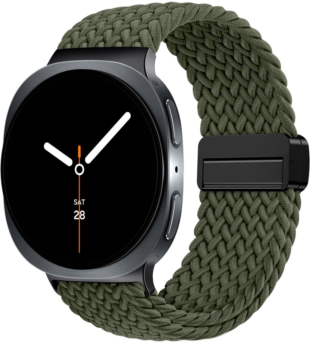 Stravo Magnetisch gevlochten nylon bandje – Geschikt voor Samsung Galaxy Watch 9 (40/44mm) / Watch 8 (40/44mm) / 8 Classic (46mm) – Groen – erstelbaar elastisch gevlochten horlogebandje