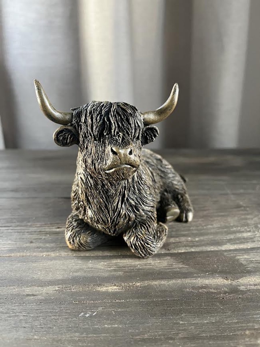 Landelijke Hooglander liggend S- stoer sober- Moederdag- Cadeau- woondecoratie