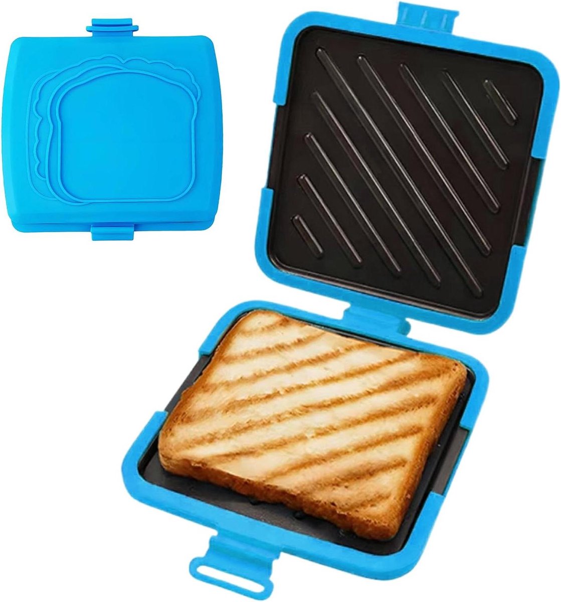 Sandwichmaker Magnetron Tosti Pan Snel Ontbijt Geen Stroom Nodig 17 cm breed Blauw