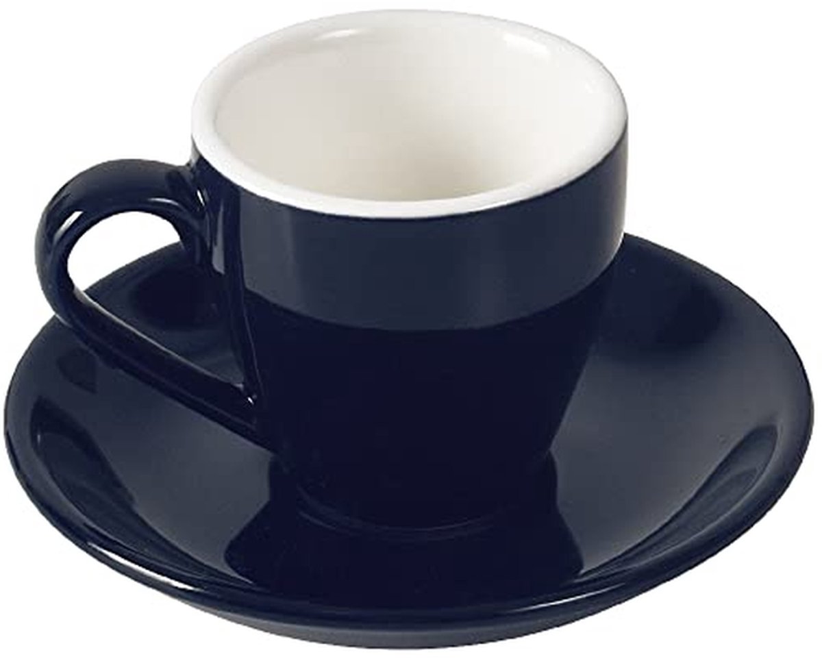 Espresso Kop met Schotel - Koffiekopje Shotglas - Koffie Drinken - Chipbestendig Porselein - 80 ml - Donkerblauw