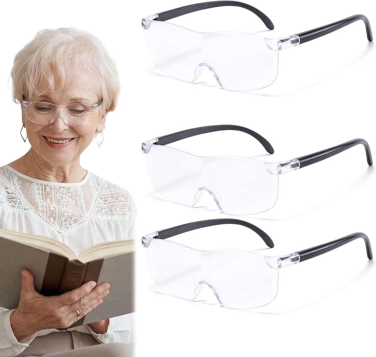 3 stuks vergrootglazen, anti-blauw licht leesloep handsfree voor senioren en volwassenen met bril - ShopVlot