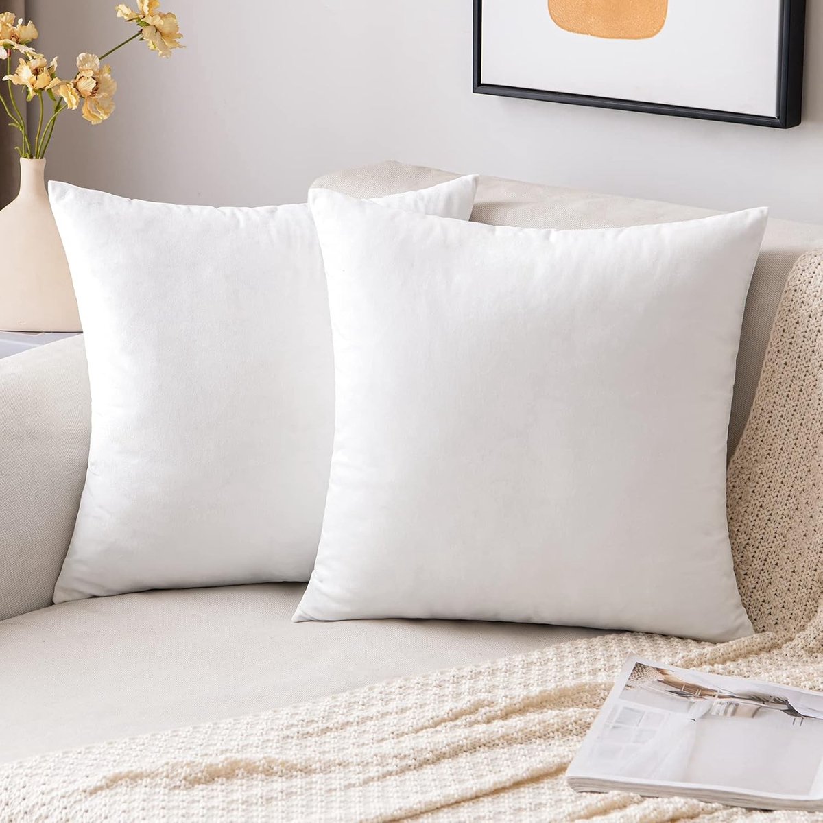 Decoratieve Velvet Kussenhoezen voor Sofa en Slaapkamer - Set van 2, 40 x 40 cm, Verbeter je Interieur met Stijlvolle Kussens in Puur Wit