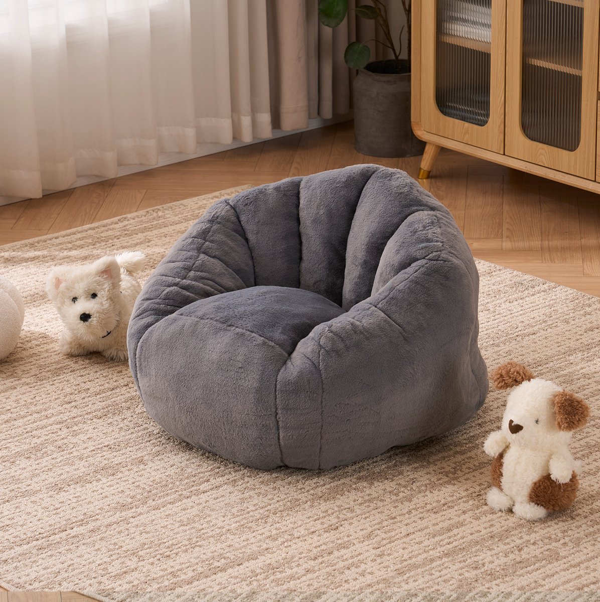 MIVRAY Kinder Zitzak 75 x 70 x 52 cm - Ultra Zachte Pluche Loungestoel Met Rugleuning - Voor Speelkamer, Leeshoek En Kinderkamer - Polyester - Grijs