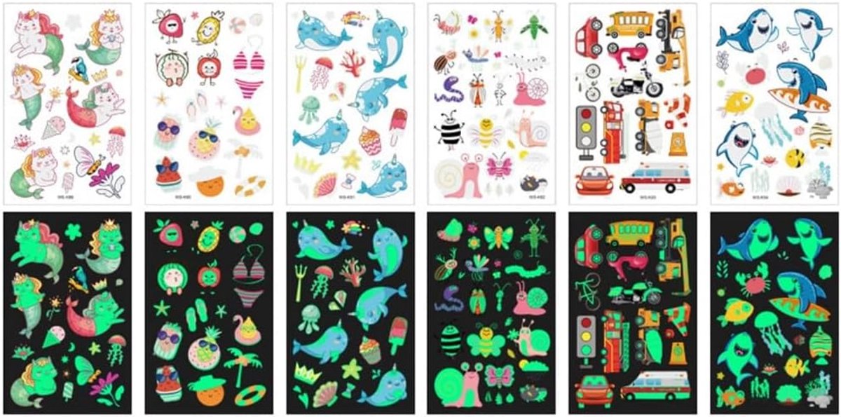 Tijdelijke Tatoegeringen Halloween, 10 Vellen Fluorescente Gezichtsstickers Tatoegeringsstickers Tijdelijke Zelfklevende Tatoegeringen, voor Halloween Maskerade Cosplay